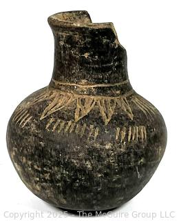Small Pre-Columbian Mayan Mesoamerican Black Clay Chavin Pot with Engraved Decoration.  3" tall
