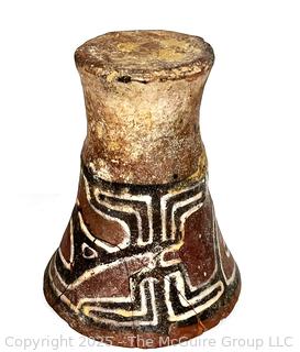 Pre-Columbian Mayan Mesoamerican Painted Terra Cotta Clay Fired Vessel with Handle.