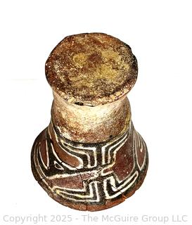 Pre-Columbian Mayan Mesoamerican Painted Terra Cotta Clay Fired Vessel with Handle.