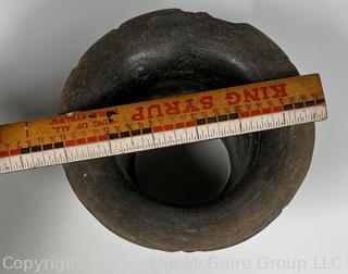 Small Pre-Columbian Mayan Mesoamerican Black Clay Bowl with Face Decoration.  5" tall