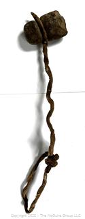 Pre-Columbian Mayan Mesoamerican Carved Stone Axe Tool with Twisted Leather Handle