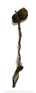 Pre-Columbian Mayan Mesoamerican Carved Stone Axe Tool with Twisted Leather Handle