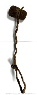 Pre-Columbian Mayan Mesoamerican Carved Stone Axe Tool with Twisted Leather Handle