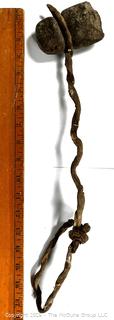 Pre-Columbian Mayan Mesoamerican Carved Stone Axe Tool with Twisted Leather Handle