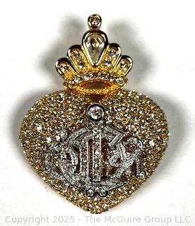 Christian Dior Boutique Crystal Embedded Crowned Heart Brooch 