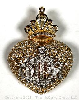 Christian Dior Boutique Crystal Embedded Crowned Heart Brooch 