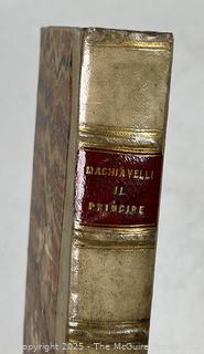 1848 Leather Bound with Marble Boards Book Il Principe, E Discorsi Sopra La Prima Deca by Niccolo Machiavelli, Italian Edition 