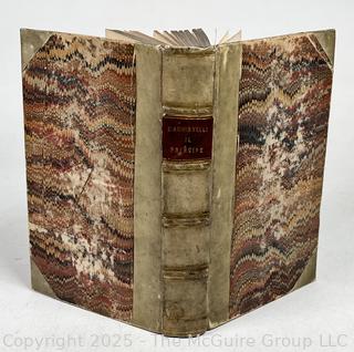 1848 Leather Bound with Marble Boards Book Il Principe, E Discorsi Sopra La Prima Deca by Niccolo Machiavelli, Italian Edition 
