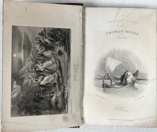 1841 Leather Bound with Marble Boards Book The Poetical Works of Thomas Moore