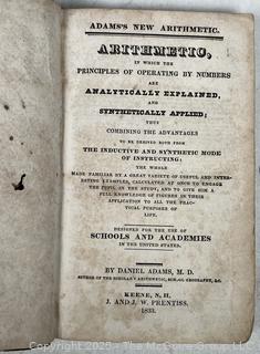 Antique Adam's New Arithmetic by Daniel Adams, 1833 Hard Cover