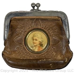Embossed Leather Coin Purse with Inset Portrait