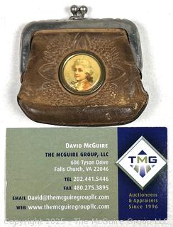 Embossed Leather Coin Purse with Inset Portrait