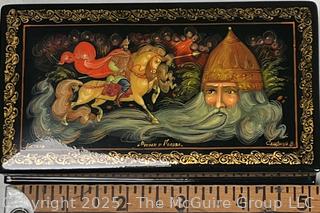 Palekh Russian Lacquer Box with Ruslan & Ludmilla Fairy Tale