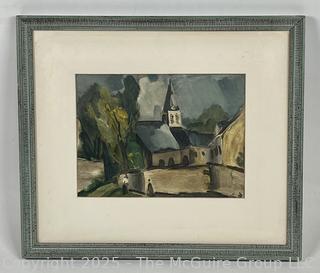Framed Under Glass Lithograph The Church of Bougival by Vlaminck Lithograph 1958. 13 x 15" 
