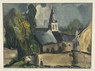 Framed Under Glass Lithograph The Church of Bougival by Vlaminck Lithograph 1958. 13 x 15" 
