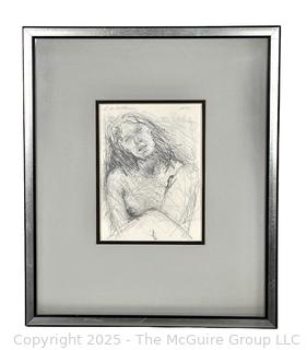 Framed Under Glass Pencil on Paper Nude of Woman Signed by Artist C Walters. 1975. 11" x 13"
