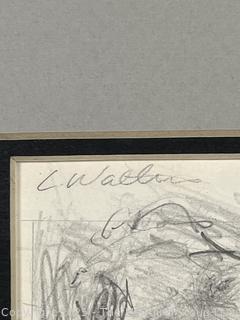 Framed Under Glass Pencil on Paper Nude of Woman Signed by Artist C Walters. 1975. 11" x 13"
