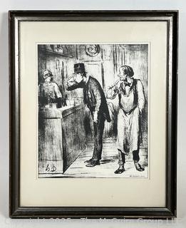 Framed Under Glass Lithograph by Honore Daumier, Titled Ami de Personne. 13" x 16"