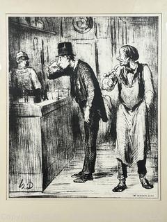 Framed Under Glass Lithograph by Honore Daumier, Titled Ami de Personne. 13" x 16"
