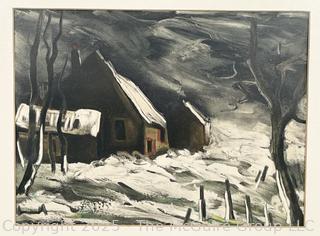 Framed Under Glass Lithograph La Maladrerie Under Snow by Vlaminck Lithograph 1958. 13 x 15"