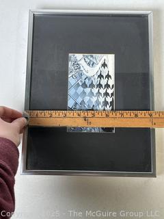 Two (2) Framed Under Glass Prints by M.C. Escher - The Bridge & Day and Night. 9" x 12" 