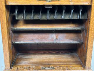 Oak Poole Bros Railway Ticket Cabinet Dispenser with Tambour Door