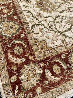 Wool Hand Knotted Afghan Floral Red on Beige Ground Area Rug.  90" x 117"
