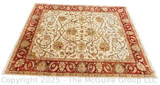 Wool Hand Knotted Afghan Floral Red on Beige Ground Area Rug.  90" x 117"
