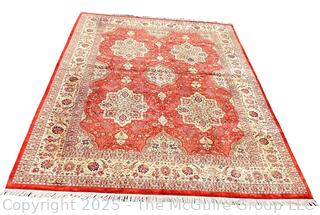 Hand-Knotted Wool Area Rug on Red Ground. 106 x 148"