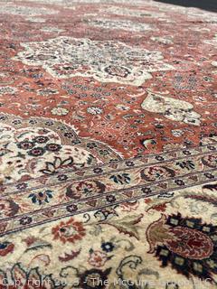 Hand-Knotted Wool Area Rug on Red Ground. 106 x 148"