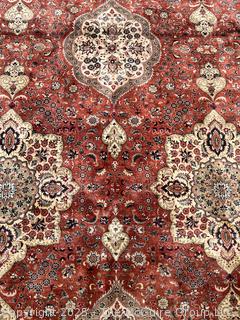 Hand-Knotted Wool Area Rug on Red Ground. 106 x 148"
