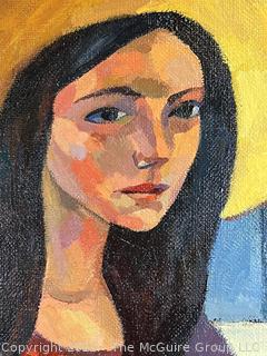 Large Gilt-Framed Oil on Canvas Titled “Young Lady W. Flowers” Signed by Artist Andrei Kioresku.  44.5" Square