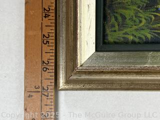 Framed Oil on Board of Workers in Field Signed by Artist Avril Forest, 1984. 19" x 27"