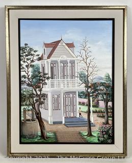 Framed Oil on Board of House on Cap Haitian Street, Signed by Artist Buffon Thermidor.  15" x 19"
