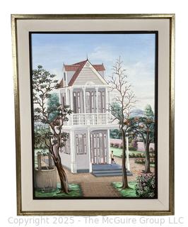 Framed Oil on Board of House on Cap Haitian Street, Signed by Artist Buffon Thermidor.  15" x 19"
