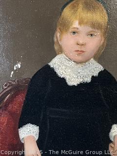 Gilt-Framed Oil On Board Portrait of Two Girls Unsigned. 24 x 30"