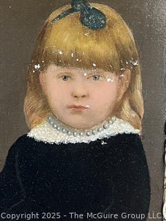 Gilt-Framed Oil On Board Portrait of Two Girls Unsigned. 24 x 30"