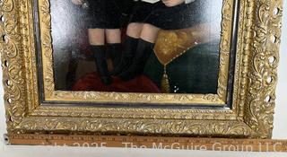 Gilt-Framed Oil On Board Portrait of Two Girls Unsigned. 24 x 30"
