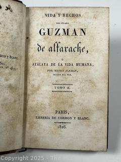 1826 Leather Bound with Gilt Decoration Book Vida y Hechos del Picaro Guzman de Alfarache
