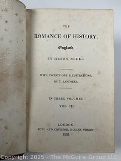 1833 Leather Bound with Marble Boards Book, The Romance of History: England by Henry Neele
