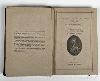 1889 Leather Bound with Marble Boards Book Letters, Sentences and Maxims by Lord Chesterfield