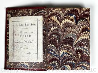 1882 Leather Bound with Gilt Decoration and Marble End Pages Book St Aubyn House School Brighton