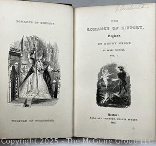 Two (2) Volume Set of 1833 Leather Bound with Marble Boards The Romance of History England  Book 
