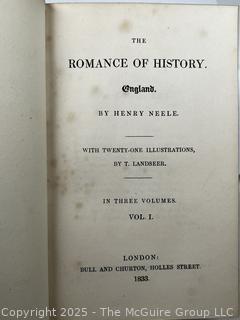 Two (2) Volume Set of 1833 Leather Bound with Marble Boards The Romance of History England  Book 