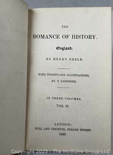 Two (2) Volume Set of 1833 Leather Bound with Marble Boards The Romance of History England  Book 
