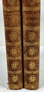 Two (2) 1896 Volume Set of Leather Bound with Marble Boards English Lyrics and Selected Prose of John Milton Book