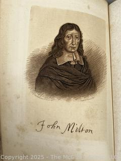 Two (2) 1896 Volume Set of Leather Bound with Marble Boards English Lyrics and Selected Prose of John Milton Book