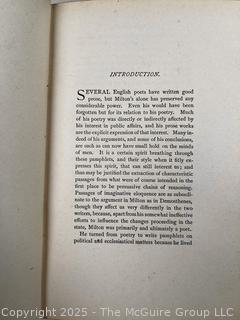 Two (2) 1896 Volume Set of Leather Bound with Marble Boards English Lyrics and Selected Prose of John Milton Book