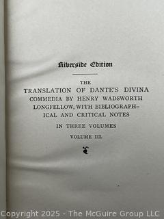 Two (2) Volumes (II & III) 1889 Leather Bound with Marble Boards of the Divine Comedy of Dante Alighieri Books