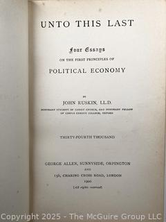 1900 Leather Bound with Marble Boards Book Unto This Last by John Ruskin